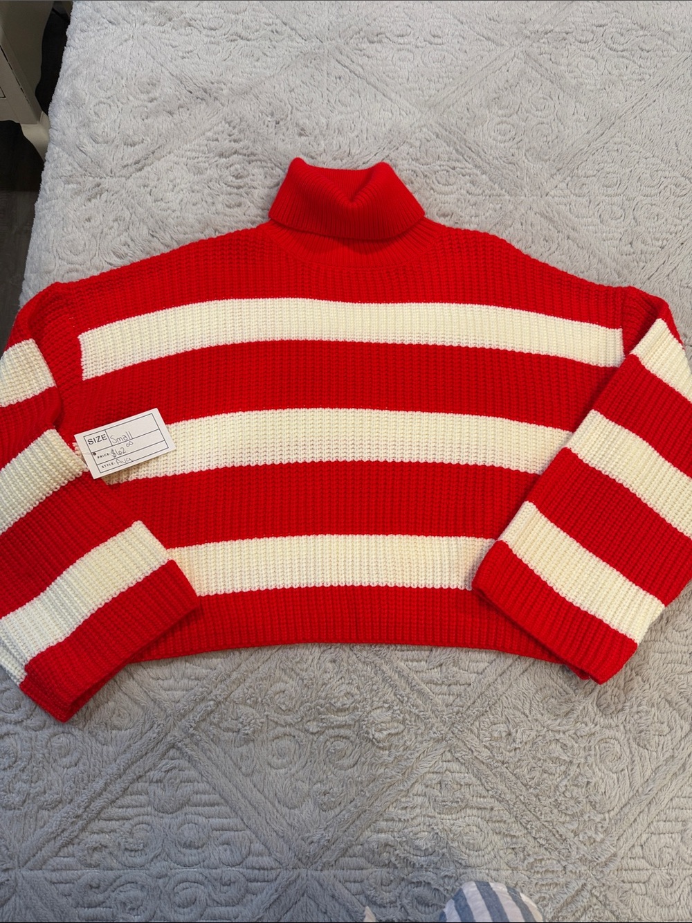 Women’s Red & Cream Striped Turtleneck Sweater